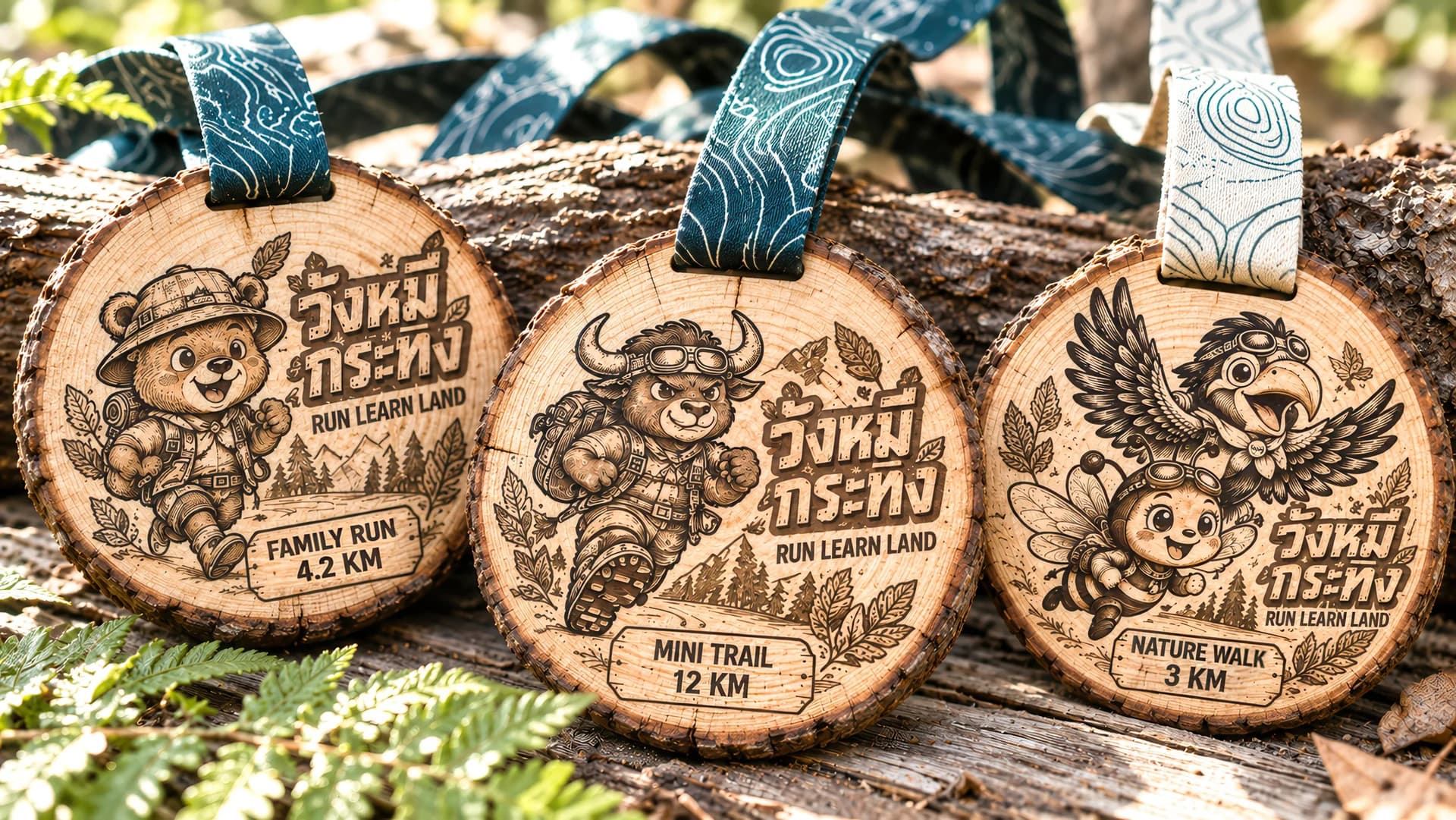 เหรียญไม้ที่ระลึก 3 ระยะ วังหมีกระทิง RUN LEARN LAND